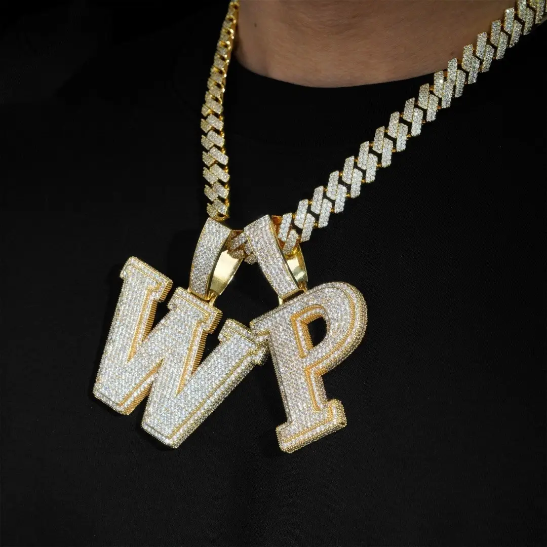YSTT Hip Hop Initial Letters Necklace Silver A-Z Capital Alphabet Pendant Chain Iced Out Cubic Zirconia Pendants Men Women Charm Jewelry,Gifts for Val