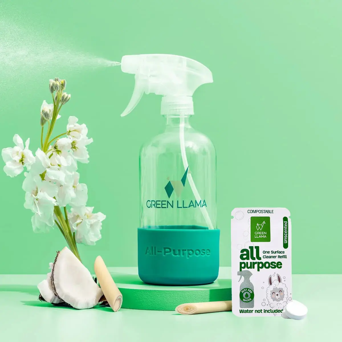 Green Llama Refillable All-Purpose Spray Glass Bottle Cleaning Kit - Fragrance Free