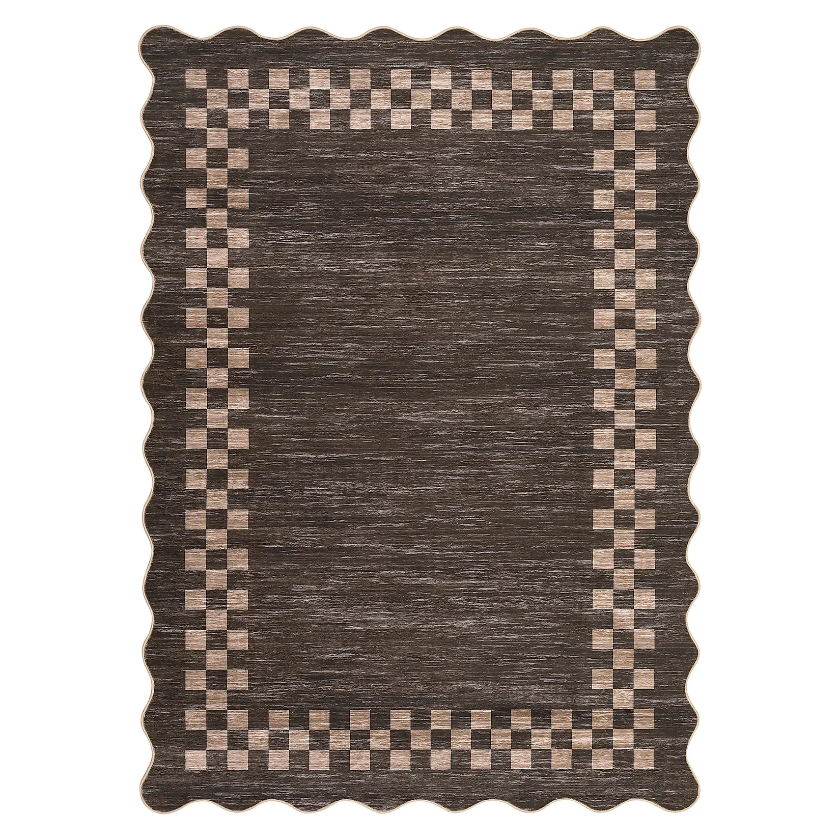 4 x 6 ft Polyester Brown Rectangular Decorative Low Pile Area Rug, Indoor Modern Geometric Bordered, Machine Washable for Bedroom, Decorative Rug, Low Pile Rugs