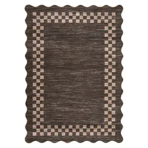 4 x 6 ft Polyester Brown Rectangular Indoor Geometric Bordered Modern Machine Washable Area Rug