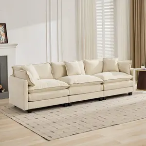 Sofa Couch 3 Seats for Living Room,Modern Modular Sectional Sofa 113.8" Chenille Removable Memory Foam Sofa with 3 Throw Pillows,2 Lumbar Pillows,for Bedroom Apartment, Beige