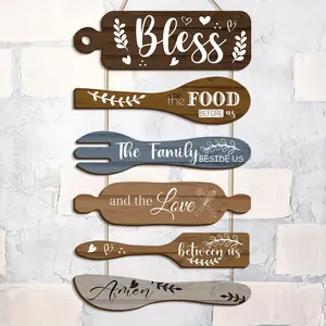 Wooden Kitchen Themed Door Hanger, 1 Set Blessings The Food Before Us Sign, Wall Decoration, New Home Gift, Ideal Gift for Cooking Enthusiasts, Hanging