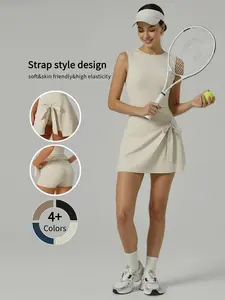 Women's Sleeveless Yoga Golf Athletic Dresses Ruffle Side Slit Workout Dress with Built-in Shorts for Tennis & Golf Casual Clothes