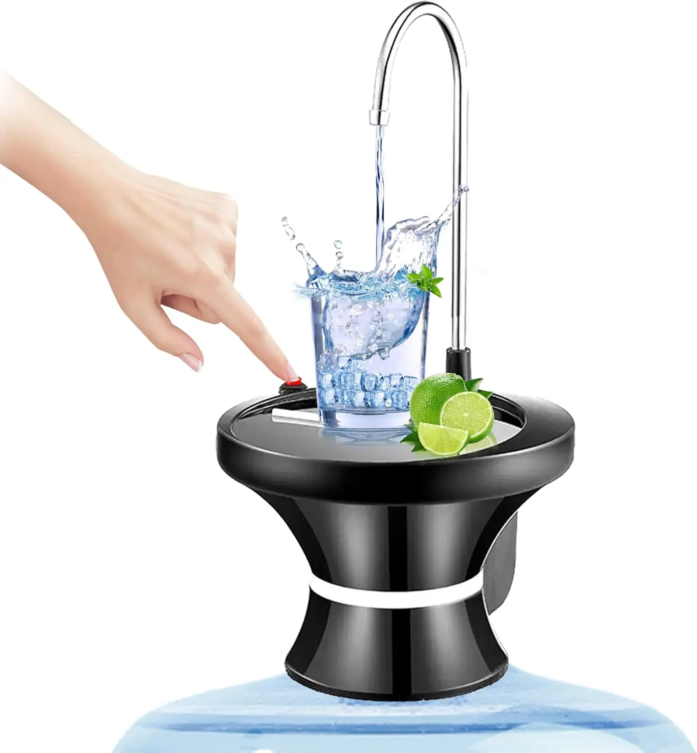 Electric Rechargeable Compact Portable Water Dispenser for 5-Gal Bottles - 1500mAh Battery, Tall Stainless Steel Faucet, Cup Holder Tray, 1-Touch Control, Touch-Free Auto Sensor, Outdoor-Ready for Kitchens, Offices