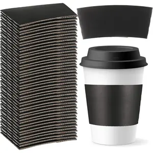 50 count Coffee Sleeves Disposable Corrugated  Paper Cup Sleeve Holder Protective Insulated Heat Espresso Coffee Cup Holder Fits 12, 16, 20, 22, 24 oz Hot Cold Drinks Cups(Black)