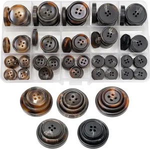 120 count  Sewing Buttons, Suit Coats 4 Hole Round Buttons 5 Color 3 Sizes 15mm, 20mm, 25mm for Suits Trench Coat Shirt Uniform Jackets Sleeves Trousers (Brown)