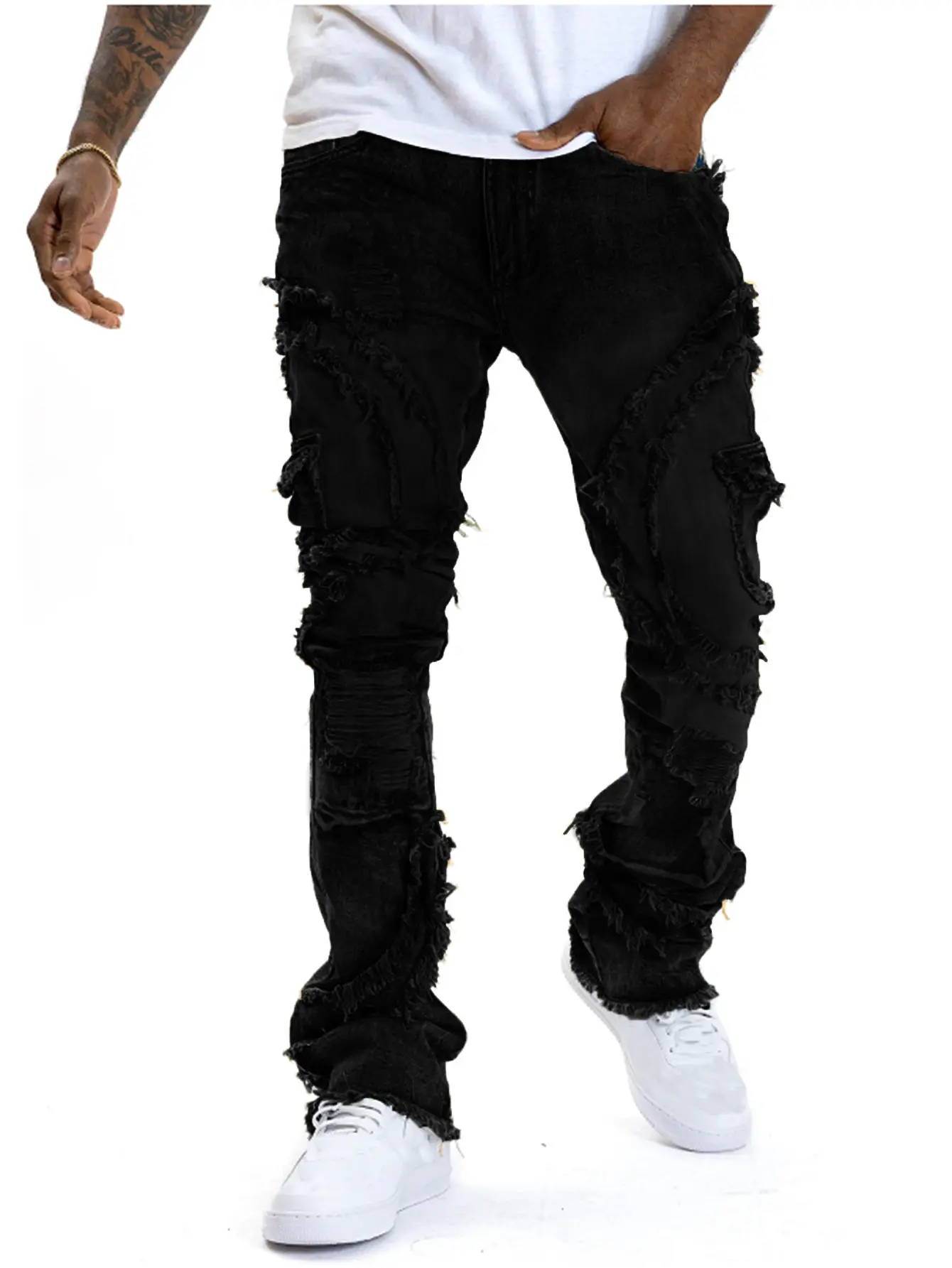 Men's Skinny Ripped Stretch Flare Jeans Y2K Vintage Washed Distressed Creative Pocket Edge Casual Streetwear Denim Pants All Season Mens Fashion