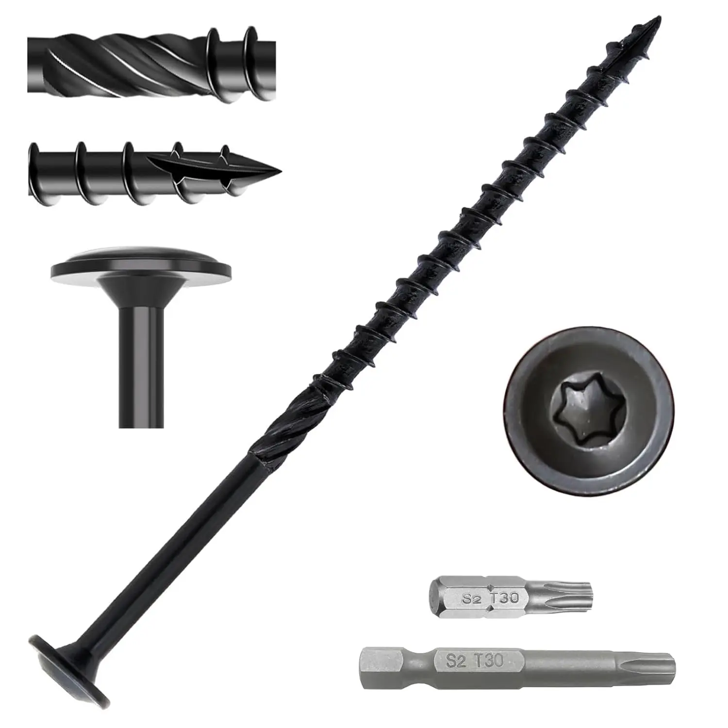 #14 x 5 Inch Heavy-Duty Deck Screws,  80 count  Fence Timber Construction Structural Lag Screw, Black Coated Rust Resistant Screws with 2 count T30 Torx Drive Bits