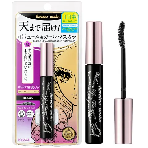 HEROINE MAKE by KISSME Voluminous Curl Mascara for Adults - 20ml Water Proof Cosmetic, Lash-Curling Brush, Defining Fiber, Dramatic Effect, 24-month Longevity, Ginseng & Natural Oils Infusion (Single Item)