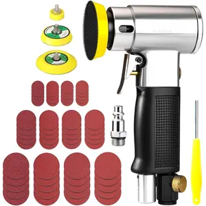 3 Inch Orbital Sander, Air Sander with 1/2/3 Inch Sanding Pads - 60 count Sandpapers Included, Mini DA Sander for Woodworking,  Polishing, DIY Projects (1/4 inch Air Inlet)