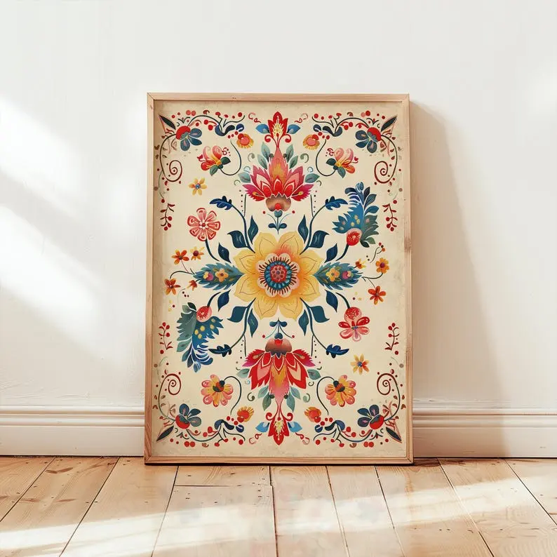 [UNFRAMED POSTER] Spanish Floral Art Print Vintage Botanical Artwork Latin FolkCulture Decor Retro Tropical Flower Print Mexican Home Decor Physical Print