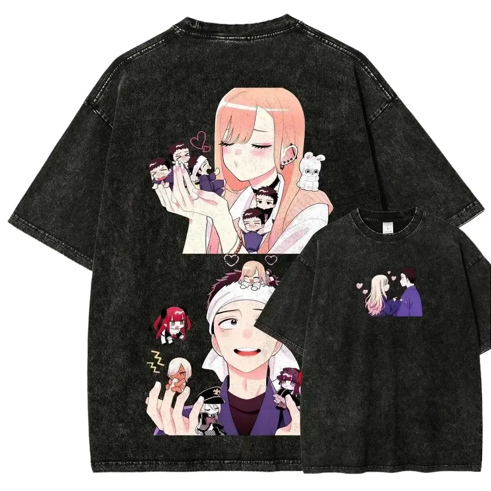 Men's Distressed Tshirt Featuring a My Dress-Up Darling Marin Kitagawa Graphic Print - Unisex Retro 90s Kid Aesthetic Anime Fitted Cut, Vibe, Washed Cotton