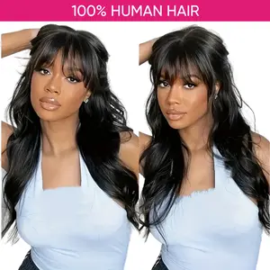 Daily Must Glueless 28“ Loose Body With Bangs 5x5 Lace Human Hair Wig, YMSGIRL Natural Chic Style For Special Occasions, No Shedding, All-Day Comfort
