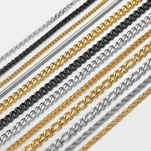 2-5mm Silver Color/Black/Gold Color Cuban Figaro Rope Necklace Gold Plated Stainless Steel Chain For Men Women
