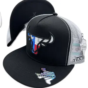 TEXHORN Cap, Style: Texas Cattle Black, Black Mesh Back, Logo Design, Adjustable Fit