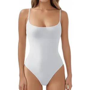 Women's Sleeveless Solid Thong Bosuit, Ultra Soft Backless Causal Tank Tops