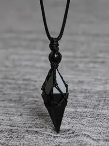 Bohemian Natural Obsidian Pendant Necklace, Unisex Adjustable Length Handmade Jewelry, Casual Versatile Gift for Valentine's Day, Mother's Day, Father's Day, Daily Wear Necklace