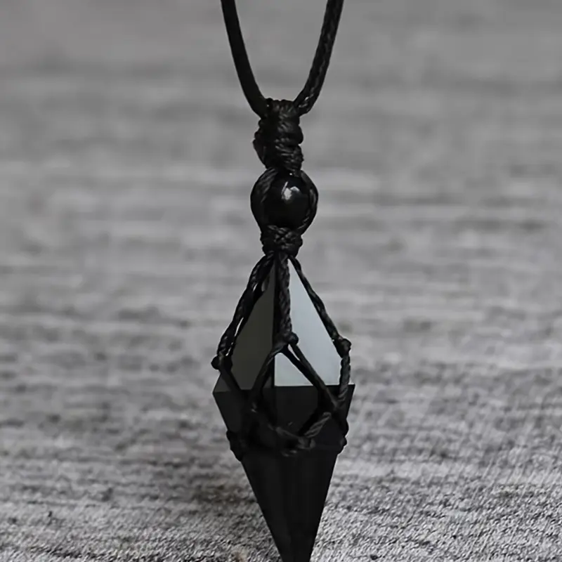 Bohemian Natural Obsidian Pendant Necklace, Unisex Adjustable Length Handmade Jewelry, Casual Versatile Gift for Valentine's Day, Mother's Day, Father's Day, Daily Wear Necklace, Boho Style Jewelry, Jewelry Gifts
