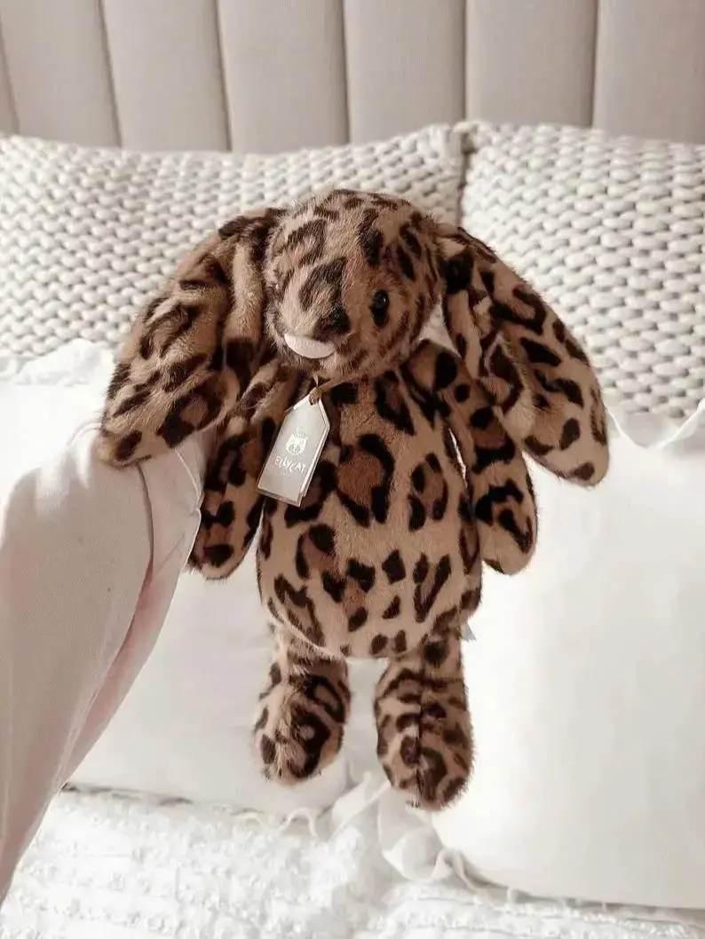 Jellycat Cobblehop Ruby Leopard Plush Bunny with Iconic Blue Bag, Rare Cheetah Print Design Stuffed Animal, Collector Gift, NWT US Stock, Home Decor Item sohochic