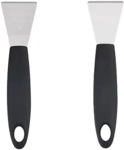 Stainless Steel metal Scraper, stove top Oven Scraper Tool non scratch, window glass scraper,Kitchen Cleaning,glass stripper,Putty,grout,sticker,Wallpaper, Paint,cooktop,Straight + Bending 2-PCS