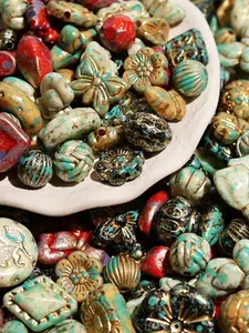 Vintage Baroque Beads, 1.06 Oz Splash Ink Style, DIY Jewelry & Bracelet Making, Mixed Colors, Butterfly Heart Shape, Butterfly Design Beads