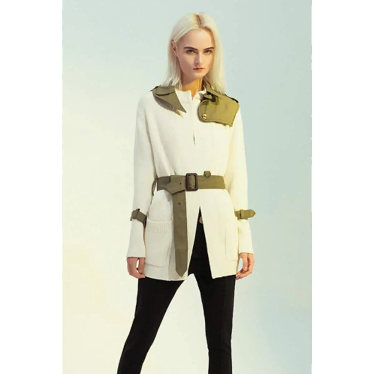Double Take Round Neck Belted Knit Top