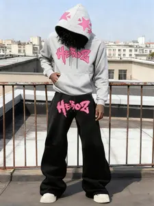 TikTok Viral HEROZ Pink Star & Wings Graphic Tracksuit Soft Cotton Cozy Home Loungewear Casual Streetwear Outfit Oversized Trendy Edgy Y2K Aesthetic Daily Wear Comfortable Must-Have on TikTok