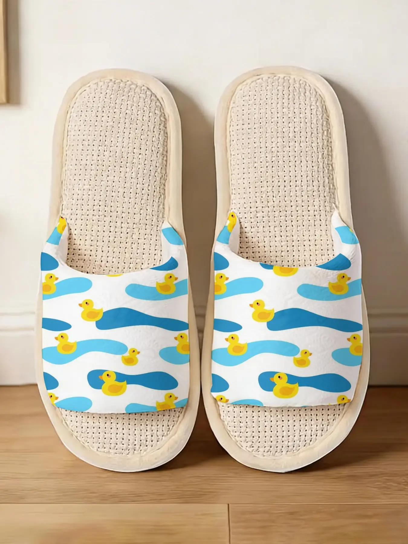 Cute Duck Cartoon Slippers, Breathable Waffle Insole, Blue Block, Home Use Comfortable Indoor Shoes, Fun and Stylish Design