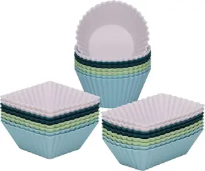 Silicone Cupcake Liners, 24pack Reusable Baking Cups Muffin Liners Pastry Cake Molds, 3 Shapes Lunch Box Bento Dividers-Round, Square, and Rectangular