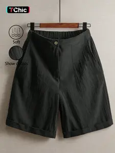 Women's Summer Linen Solid Shorts, Thin Fit High-Waisted Wide-Leg Casual Straight Leg Pants, Fashionable Outdoor Sports Wear