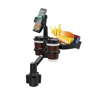 3-In-1 Detachable Car Cup Holder Tray with Phone Stand, Multifunctional Food Tray, 360° Rotatable Adjustable for Most Cars