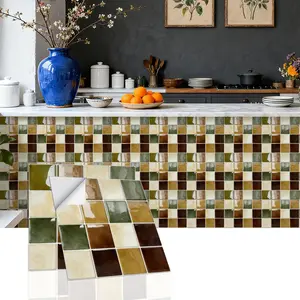 6/20 Pieces Extra Sticky Thickened Matte Peel-and-Stick PVC Floor Tiles, Waterproof & Moisture-Proof Mosaic Tile Stickers, Backsplash Decals for Home Decoration - Ideal for DIY Decor in Kitchens, Bathrooms and Laundry Rooms