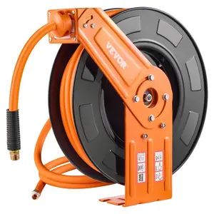 VEVOR Retractable Air Hose Reel, 1/2 INx 50 FT Hybrid Air Hose Max 300PSI, Air Compressor Hose Reel Auto-Rewind with 5FT Lead in, Ceiling/Wall Mount Heavy Duty Single Arm Steel Reel, 1/2 NPT Fitting