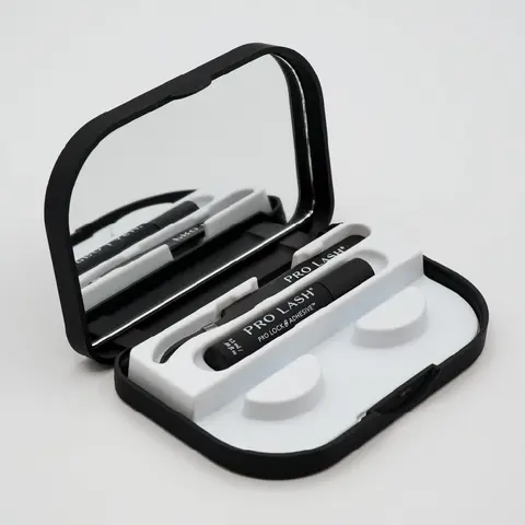 Pro Lash Mini Compact Makeup Pouch for Purse - False Eyelashes & Adhesives Bundle with Built-In Mirror, Tweezers, Full Lash Routine Essentials, Carryon & Gym Bag Friendly Organizer, Limited Quantities