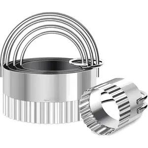 5 count Round Biscuit Cutters with Handle, Stainless Steel Circle Cookie  with Fluted Edge, Professional Baking Essential Tool for Pastry,Scone,Donut