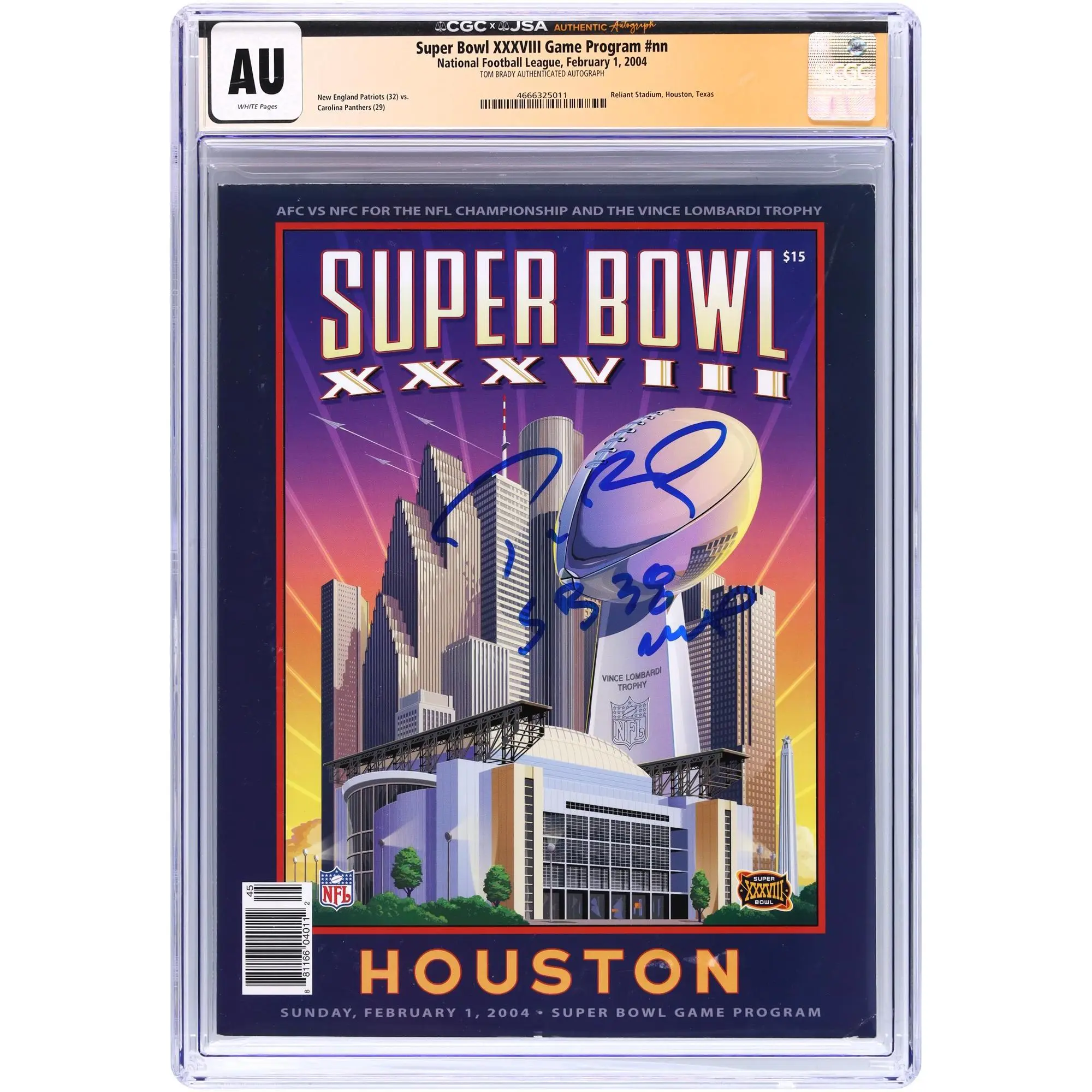 Tom Brady New England Patriots Autographed February 1, 2004 Super Bowl XXXVIII CGC Authenticated Program with "SB 38 MVP" Inscription - Fanatics Authentic Certified
