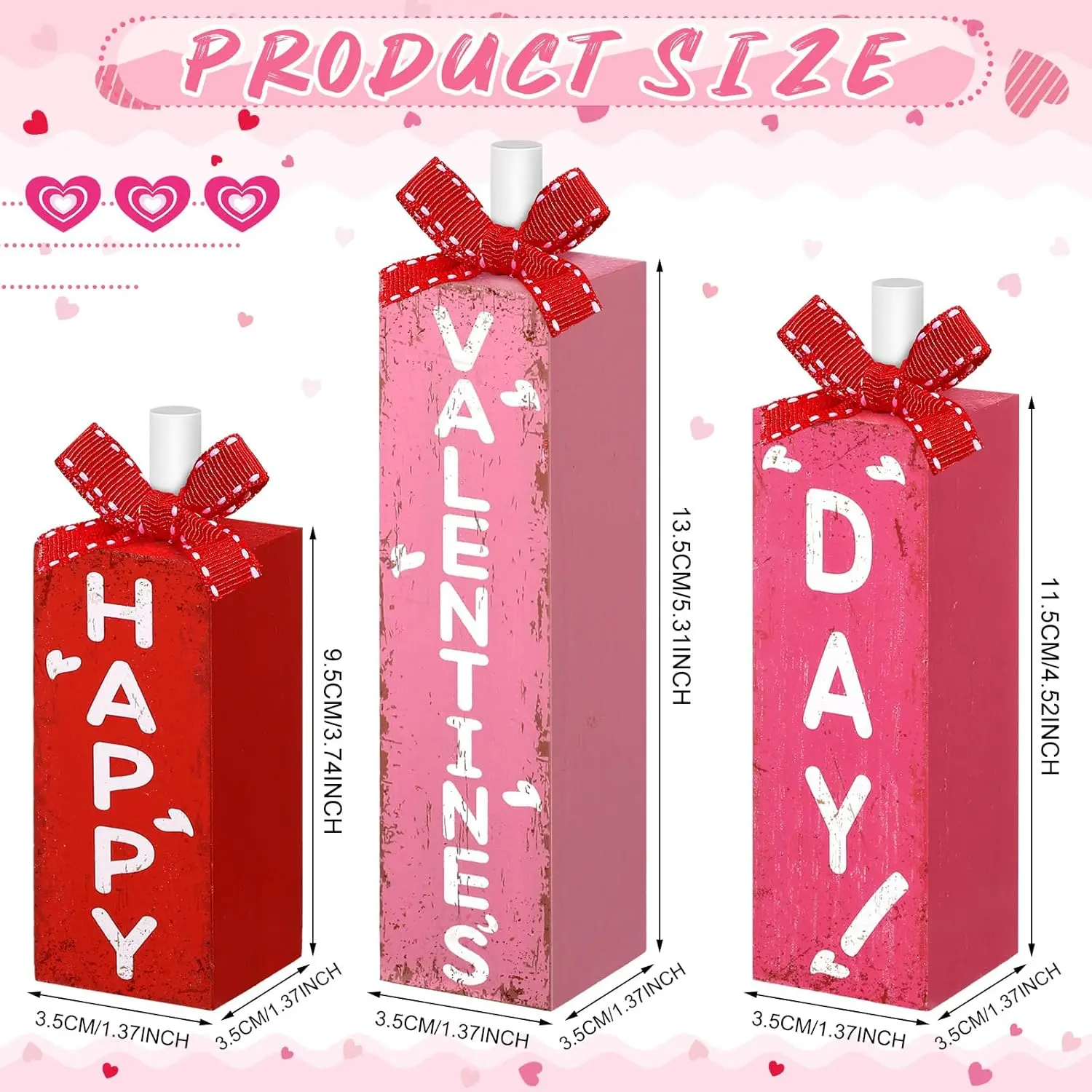 3 Pce Valentine's Day Tiered Tray Decor Valentine's Day Block Sign Love Wooden Tabletop Decor Rustic Farmhouse Valentine Centerpieces for Valentines Wedding Home Party Decor (Happy Style)