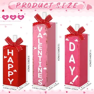 3 Pce Valentine's Day Tiered Tray Decor Valentine's Day Block Sign Love Wooden Tabletop Decor Rustic Farmhouse Valentine Centerpieces for Valentines Wedding Home Party Decor (Happy Style)