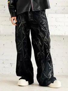 Thesupermade Heavy Washed Distressed Pleated Baggy Jeans