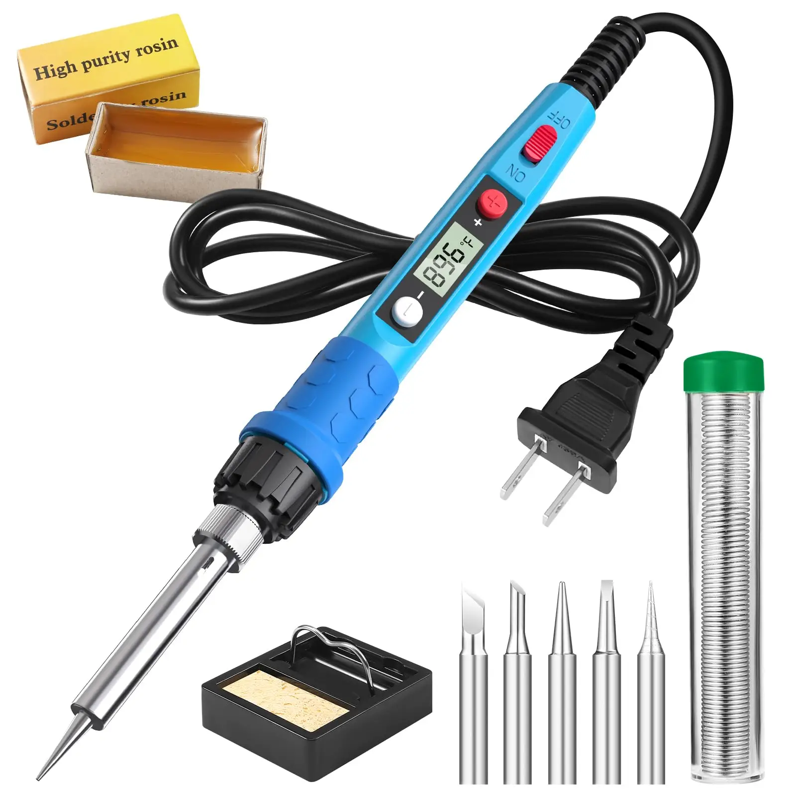 Soldering Iron Kit, 80W 110V LCD Digital Soldering Welding Iron Kit with Ceramic Heater, Portable Soldering Kit with 5pcs Tips, Stand, Solder Tube, Sp