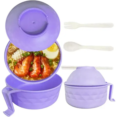 Arthink 1200ml Food Grade Wheat Fiber Instant Noodles Bowl Set - Durable Kitchenware with Phone-Hold Handle, Filter Screen, Cover, Microwave & Dishwasher Safe Adult Serving Tableware for Dorms, Valentine's Day Gift
