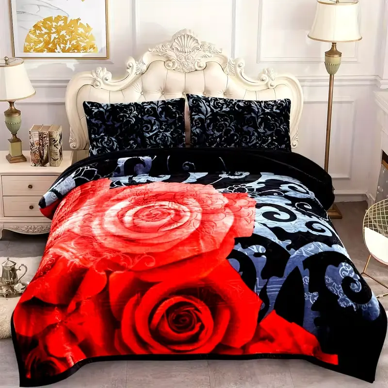 Super Soft Warm, Korean Style Reversible Printed Winter Borrego Fleece Blanket Lightweight Plush Microfiber Throw HD Print Trendy Gift for Sofa & Home