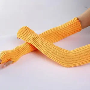Botvotee Arm Warmers Free Shipping Sleeves for Women Y2k Accessories Stripe Knit Winter Extend Sleeves Half Finger Gloves Black