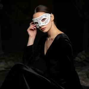 Women's Lace Half-Face Mask Set, Transparent Venice Masquerade Masks, Perfect for Halloween and Party Costumes, 2 Pieces