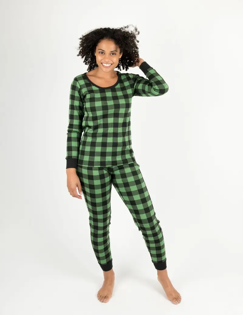 Women's Black & Green Plaid Cotton Pajamas