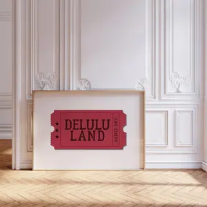 Trendy Ticket Wall Art Print, DELULU LAND, Red Ticket aesthetic, Trendy Dorm Wall Poster, | Apartment Wall Art, Printable Wall Art