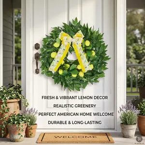 Garvee 24 Inch Artificial Lemon Wreath For Front Door With Yellow Lemons And Green Leaves Spring Summer Wreath For Wall Porch Home Decor