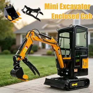 1Ton 13.5 Hp Mini Compact Tracked Excavator With A Detachable Cab, Snow Removal Bulldozer Blade Attachments. Suitable For Soil Excavation, Site Leveling, Gravel Removal, And Other Operations