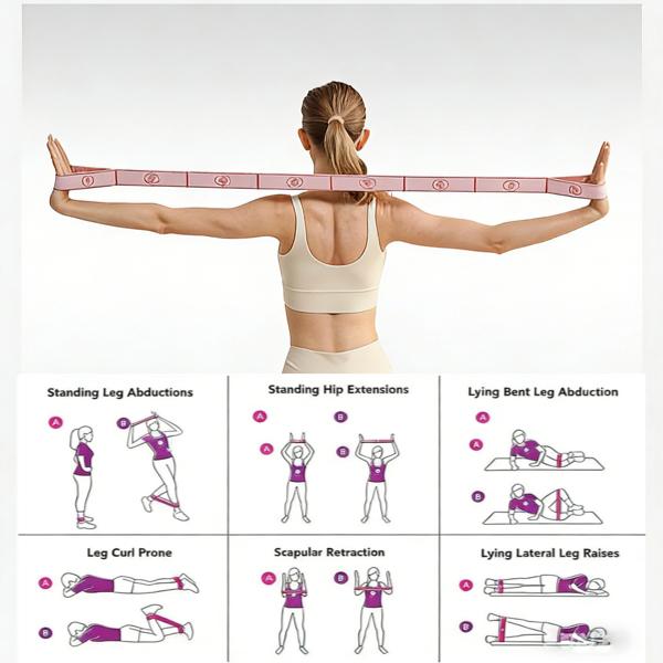 Adjustable Fabric Resistance Band, Multi-functional Bands for Exercise, Pilates and Gymnastics, Stretching Strap for Physical Therapy, Full Body Workout, Soft& Comfortable, with 12 Loops, Homegym Gear for Women Men