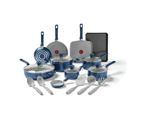 T-fal Easy Care Ceramic Cookware Set, 20 Piece, Electric Blue
